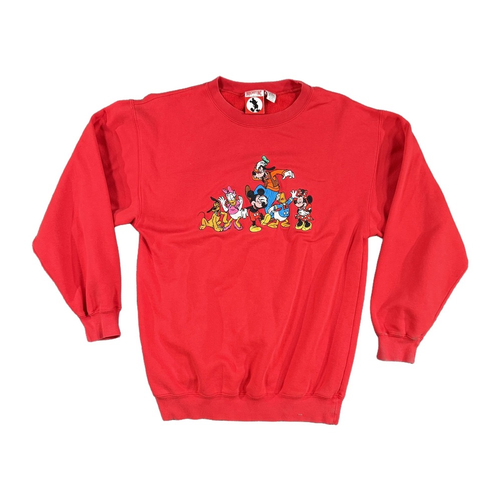 Vintage Mickey Inc Mickey Mouse Goofy Donald Embroidered Red Sweatshirt S/M